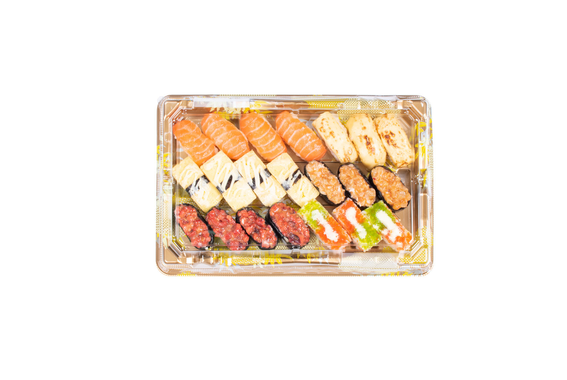Takeout এবং ডেজার্ট জন্য lids সঙ্গে সুশি ট্রে কভার সঙ্গে একক পোষা প্রাণী প্যাস্ট্রি বক্স