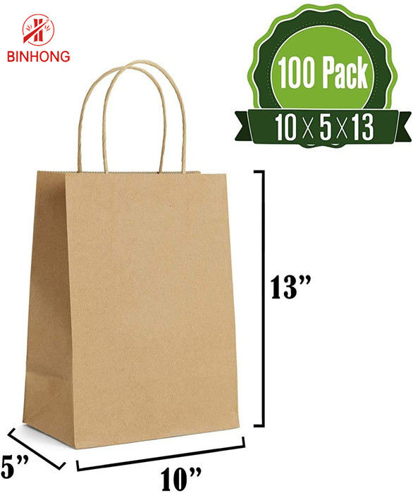 টেকসই 10 × 5 × 13 '' হ্যান্ডলসের সাথে ক্র্যাফ্ট পেপার ব্যাগ